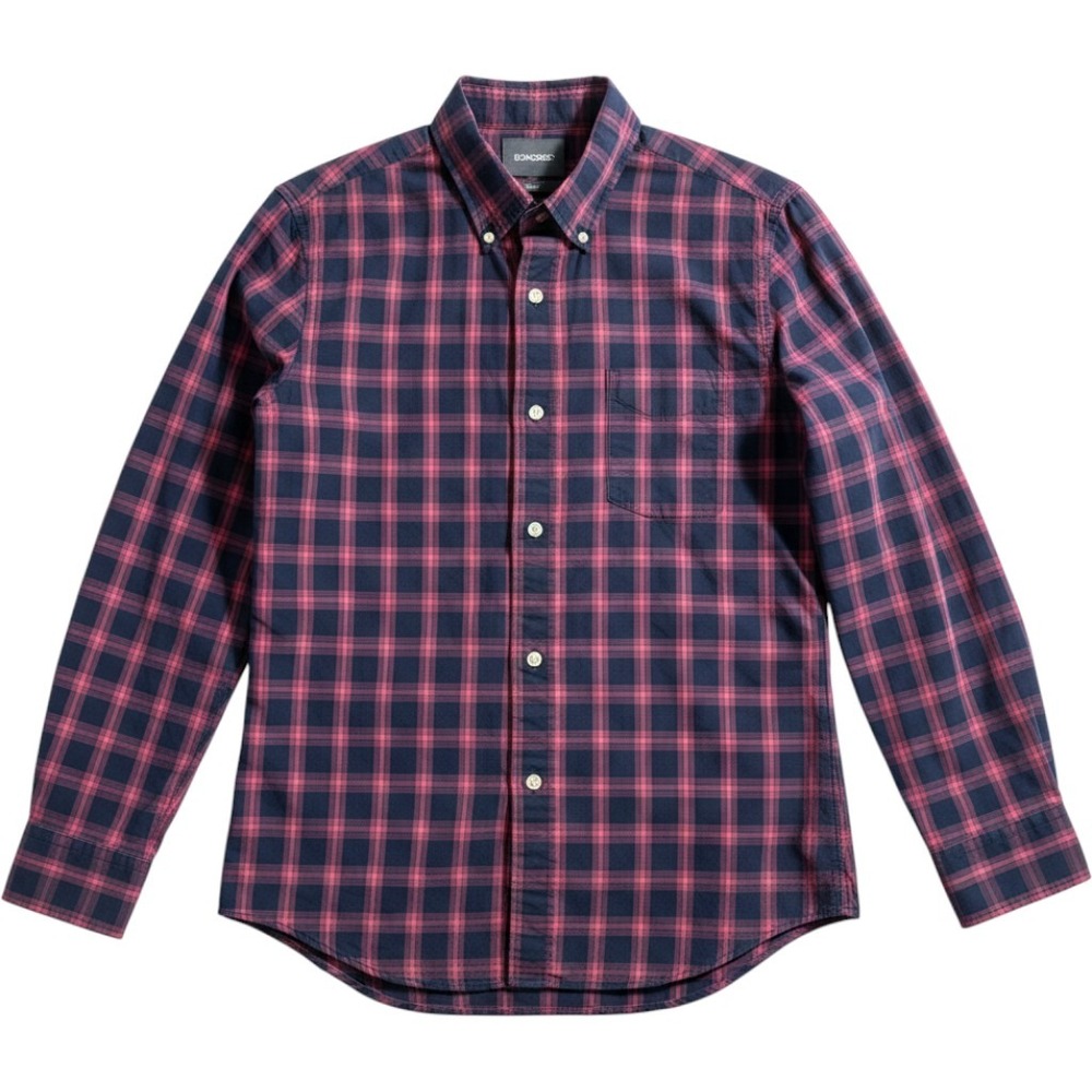 Bonobos Slim Fit Button Down Shirt Mens Medium Navy Red Plaid Long Sleeve Pocket
